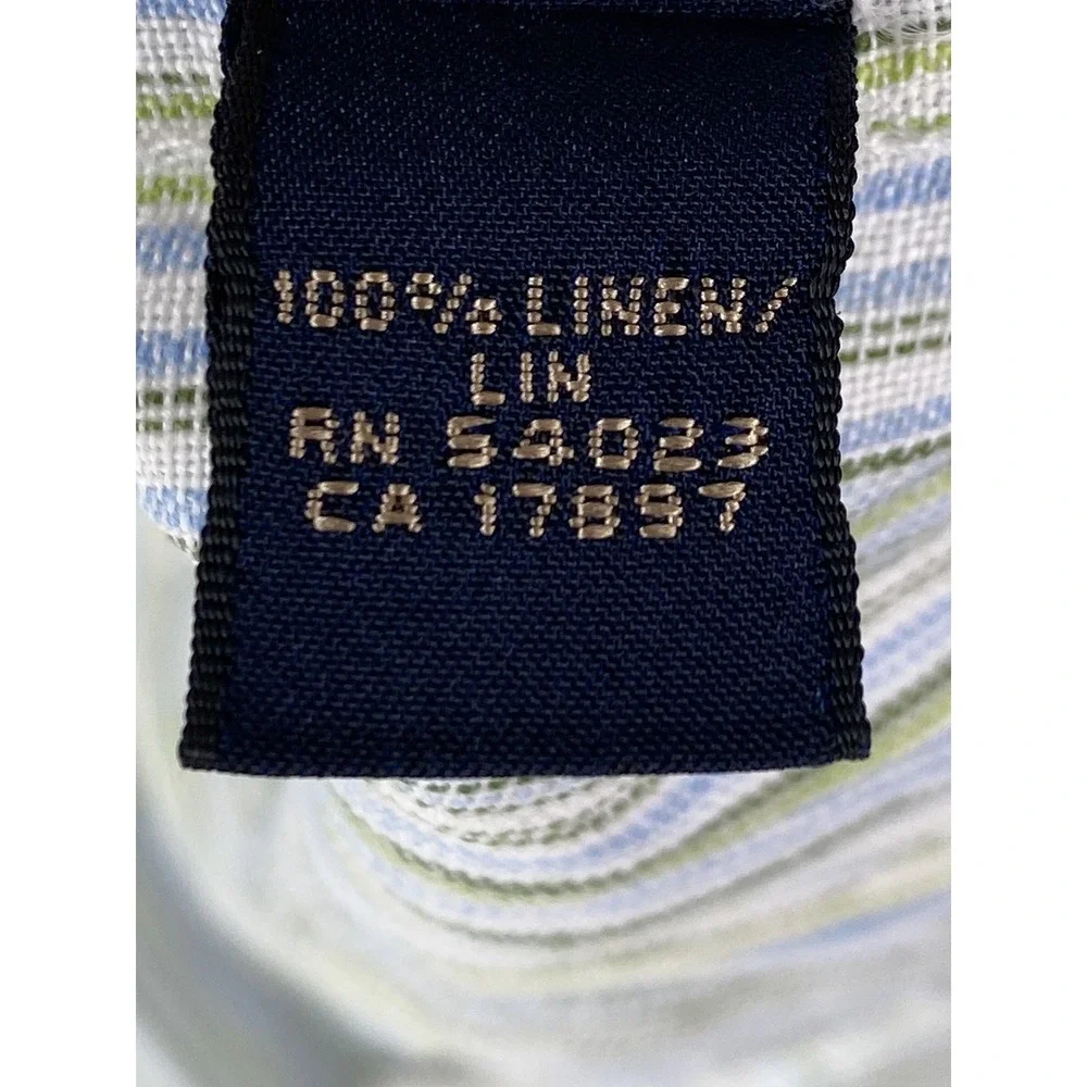 Banana Republic Mens 100% Linen Button Up Shirt L Multicolor Pinstripe‎ Coastal